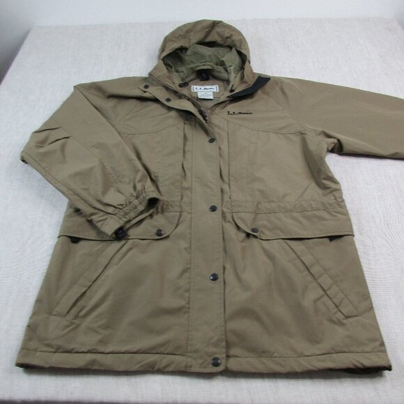 L.L. Bean Parka Coat Womens M Beige Long Sleeve Windbreaker Hooded Snap Full Zip - Picture 2 of 9